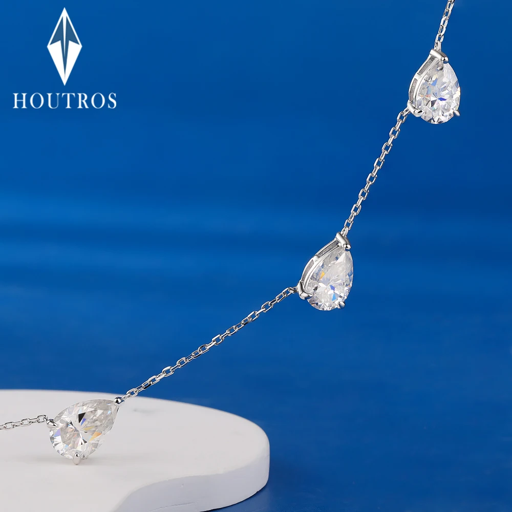 

3 Stones Waterdrop Moissanite Necklace for Women East West 9cttw Pear Cut Diamond Collarbone Chain 925 Sterling Silver Jewelry