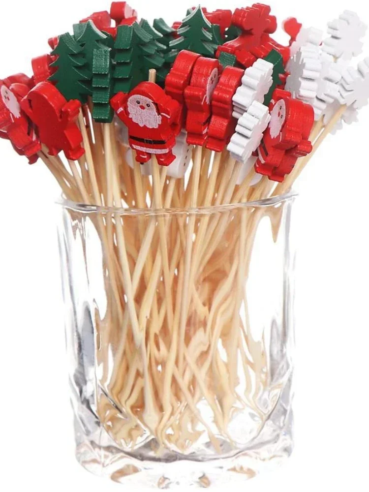 

Christmas Fruit Cake 50 Skewers Snowflake Christmas Tree Elk Santa Claus Snowman Party Decorations