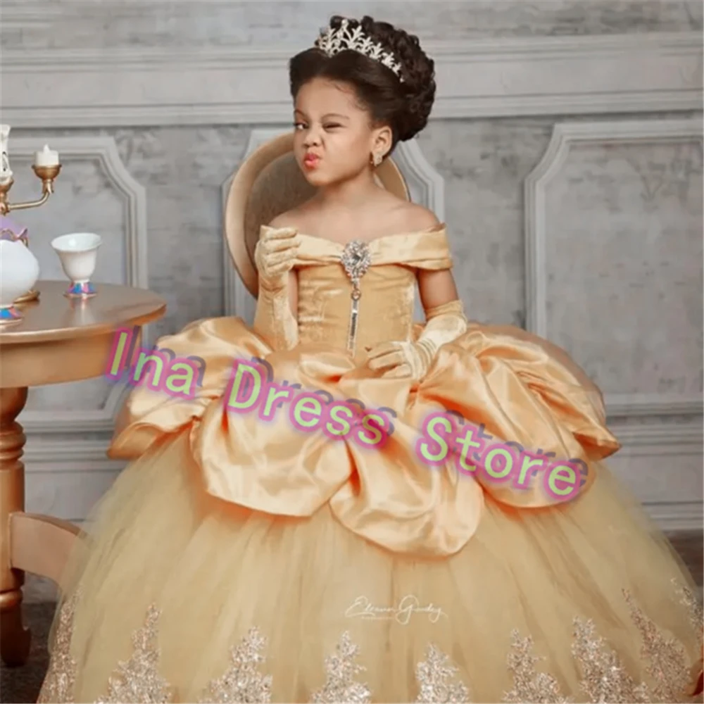 Vestidos de fiesta amarillos elegantes, vestido de niña de flores, princesa pequeña para fiesta de boda, vestidos de primera comunión, vestidos de cumpleaños para niños