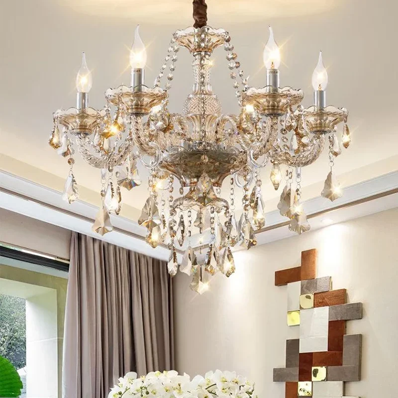 

Nordic retro living room crystal chandelier luxury villa atmospheric candle holder American country home decoration art lighting