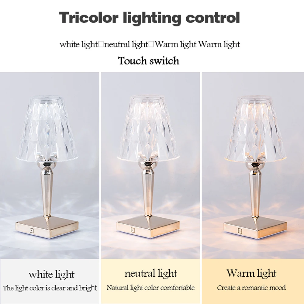 Touch Diamond lampada da tavolo USB ricaricabile acrilico Decor Table Light camera da letto comodino Bar lampada da scrivania in cristallo LED Light Night