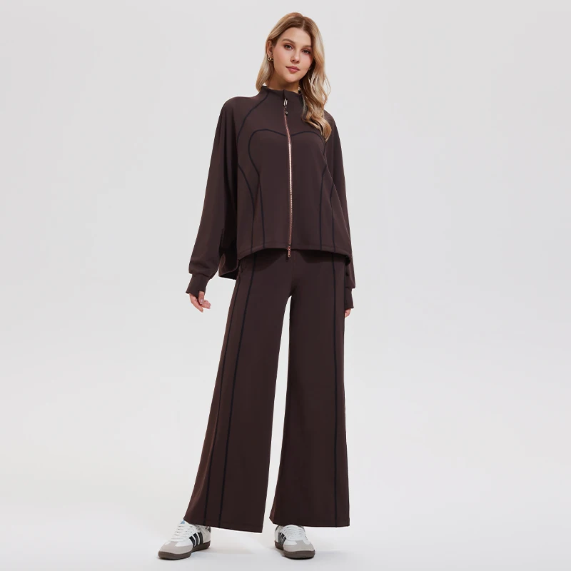 High Quality Lounge Wear Women Clothing Loose Jacket With Flared Leggings Women Jacket Two 2Pieces Set