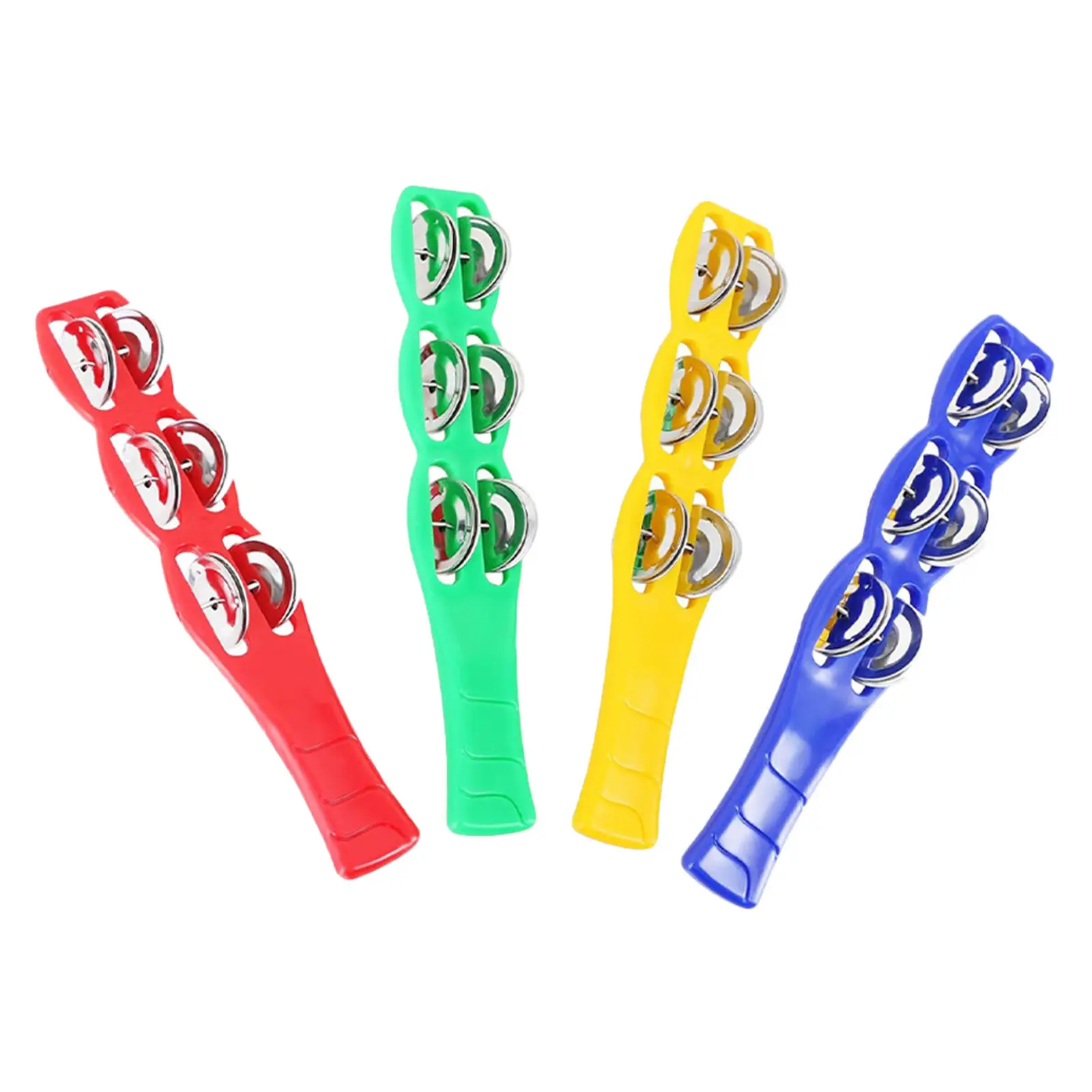 4Pcs Six Bell Scraper Jingle Stick Set for Music Instrument Tambourine Stick Childrens Portable Plastic Musical Fun Party