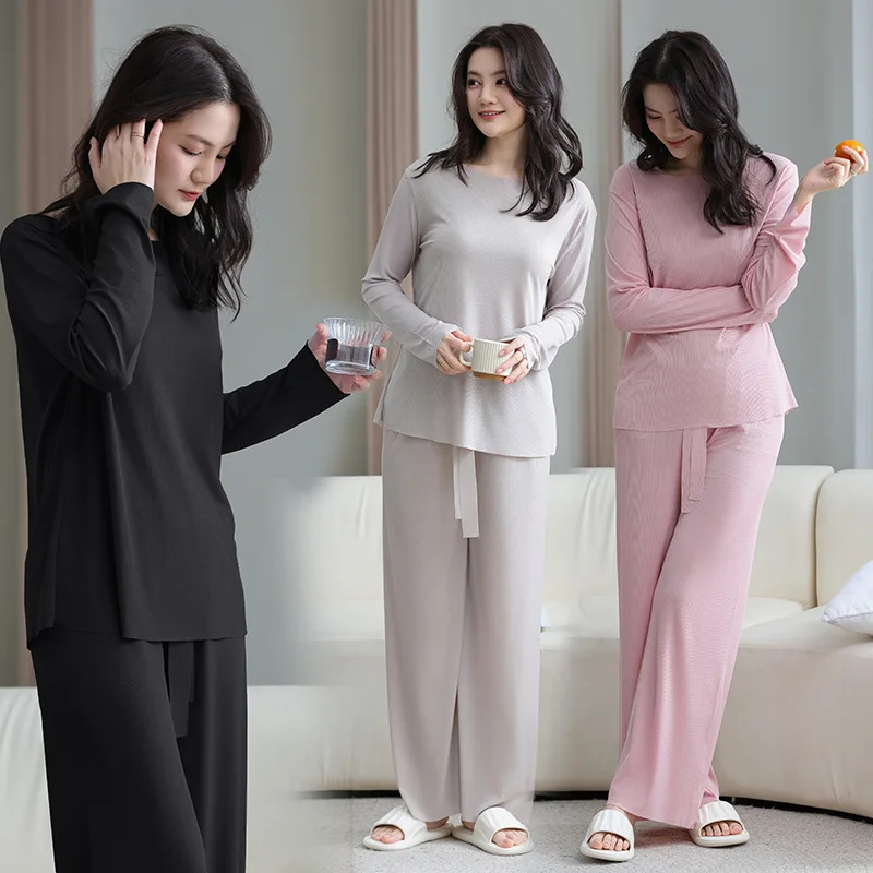 

Women's Cooling Pajamas sets Cool-Touch Rayon Sleepwear Set Long Sleeve Plus Size Homewear 2pcs suit Breathable AC Nightwear
