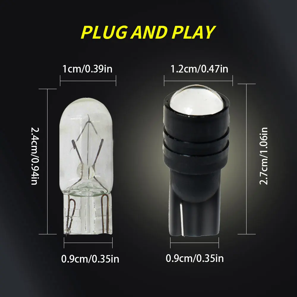 10PCS Projector Lens T10 LED W5W 168 192 194 3528SMD W/ Aluminum Heatsink 12V for Car Parking/Wedge/Clearance/Turn Signal Lights