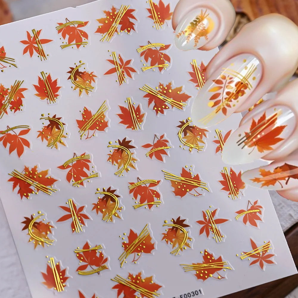 1Pcs 3D Halloween Maple Leaf Pumpkin Nail Art Sticker Autumn Thanksgiving Maple Leaves Nails Decals Fall Plant Manicure Decor &1
