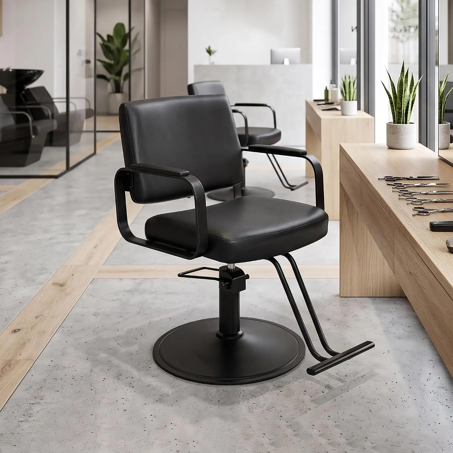360° Rotatable Adjustable Salon Chair with Footrest & PU Cushion for Hair Salons, Barber Shops, Spas, Beauty Studios, Customized
