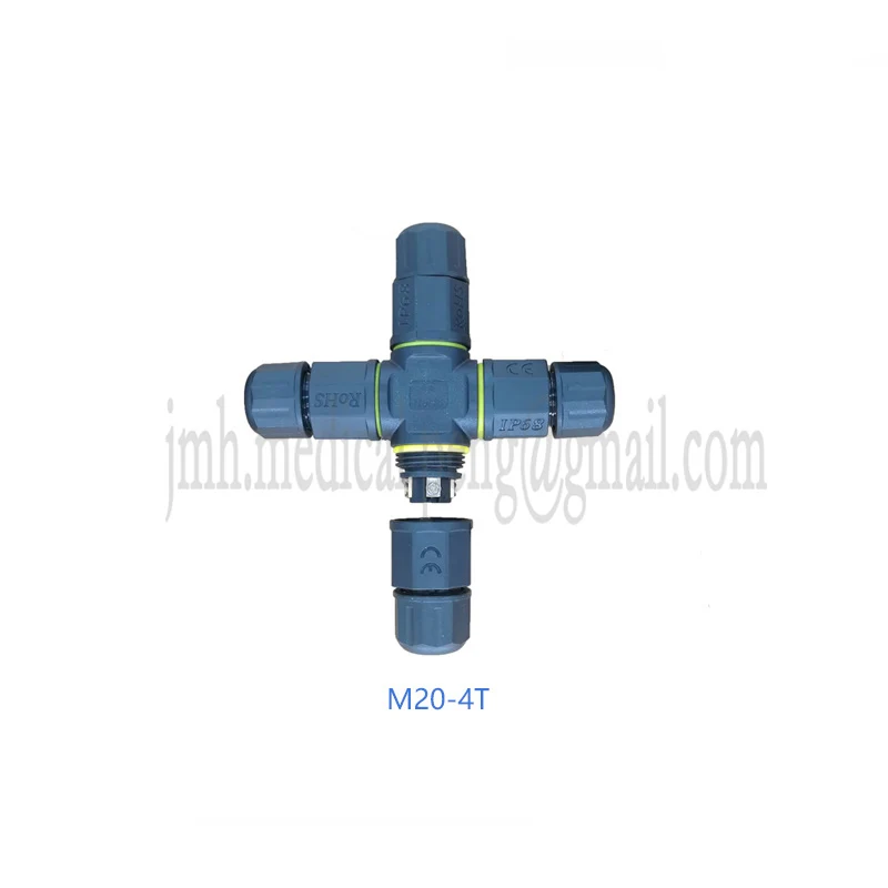 Conector serie impermeable M20T recto a través de T de cuatro vías 2P3P4P5P diámetro del cable 5-10mm cable y cable ingeniería al aire libre