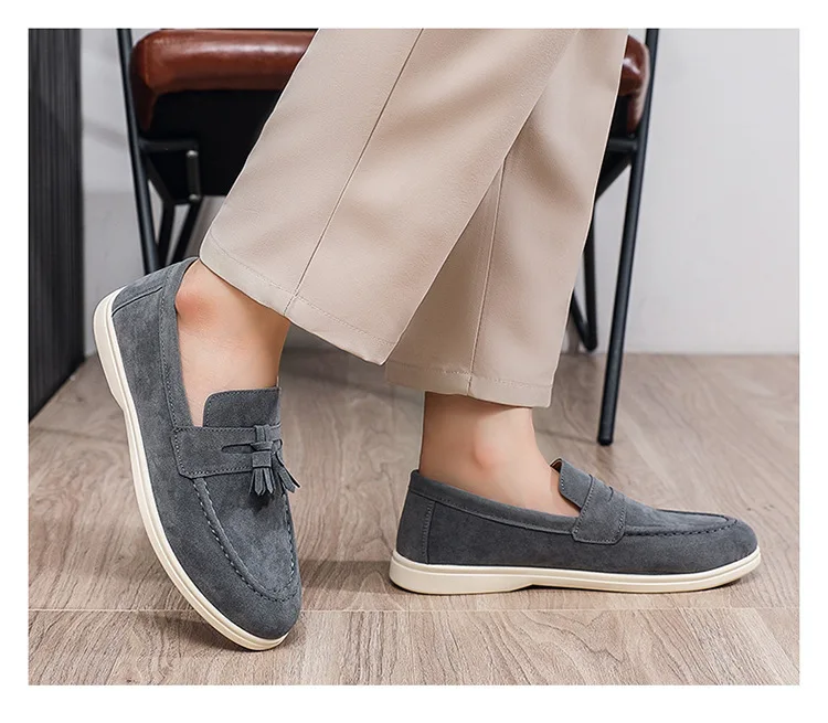 Herren Flache Slipper aus Mattiertem Wildleder 2025 Komfortable Rutschfeste Modische Loafer Leichte Trendige Outdoor Freizeitschuhe – Detail 14