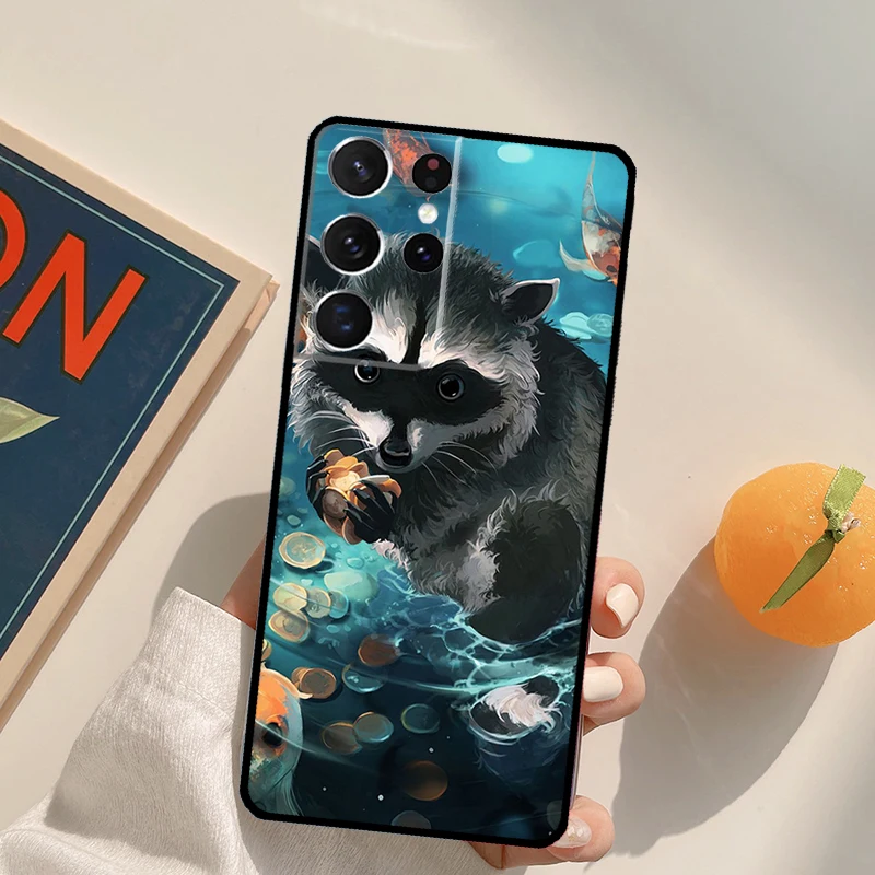 الكرتون الراكون Kawaii قضية الهاتف لسامسونج غالاكسي S24 S25 الترا S20 S21 S22 S23 زائد S9 S10 S25 FE الغطاء الخلفي #5