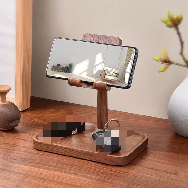 Telefonhalter aus massivem Holz, schwarzes Walnussholz, kreativer Betttelefon-Halter für faule Personen, Desktop-Tablet-Artefakt, aus Holz