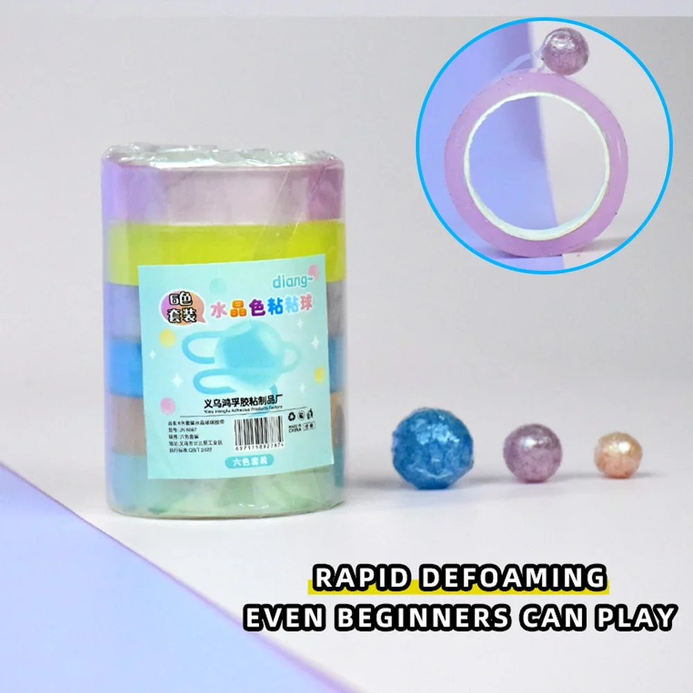 6 Color Ice Crystal Transparent Sticky Balls Set DIY Thread Pulling Adhesive Tape Stress Relief Fun Activity for All Ages