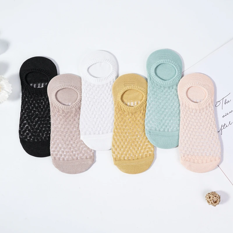 3/6/9 Pairs Boat Socks For Women Summer Thin Mesh Breathable Solid Color Socks Female Non-slip Invisible Shallow Crew Socks