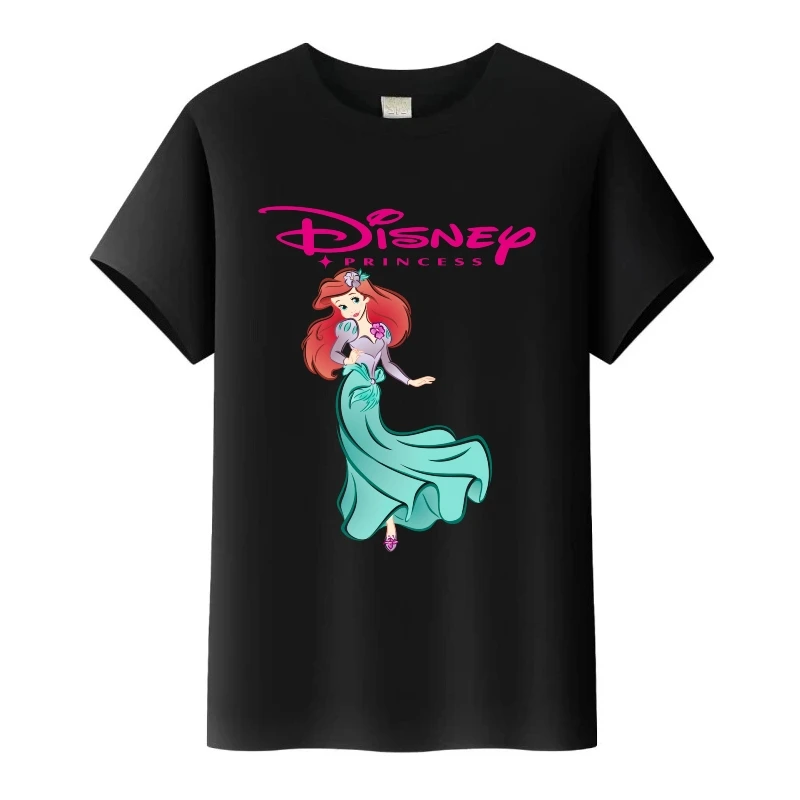 ديزني ذا ليتل ميرميد الأميرة الأصدقاء طباعة تيز فضفاض تي شيرت قصير الأكمام التي شيرت بلوزات مستديرة العنق ملابس امرأة الفتيات البلوزات #3