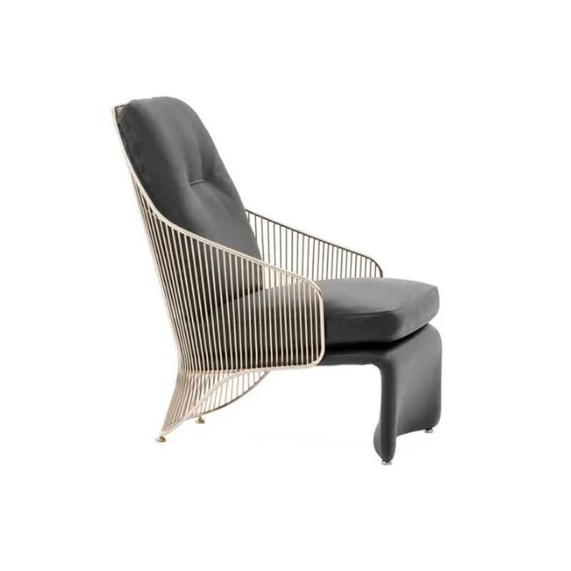 

Italian designer furniture light luxury modern single sofa negotiation reception chair stainless steel fabric leisure seat