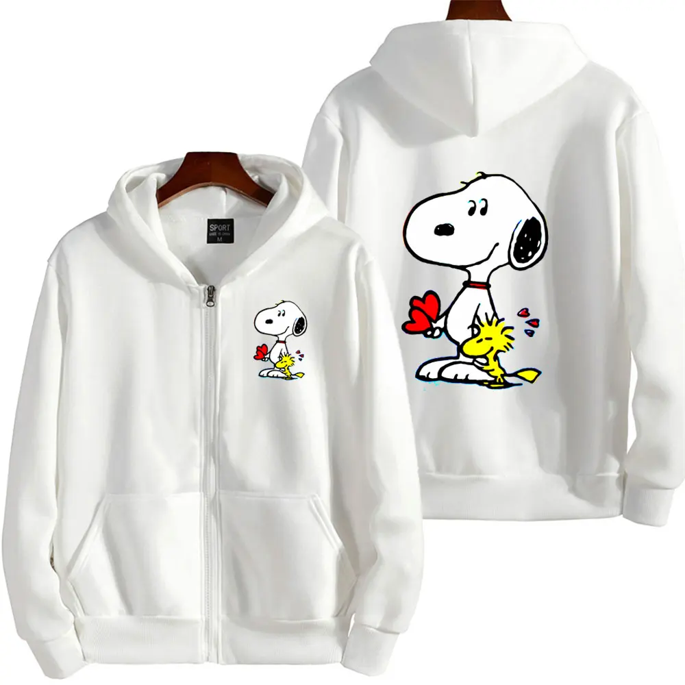 Women Zipper Hoodie Snoopy Cartoon Anime Spring Autumn Men Oversized Sweatshirt 2024 New Fashion Gray Couple Jackets Coats