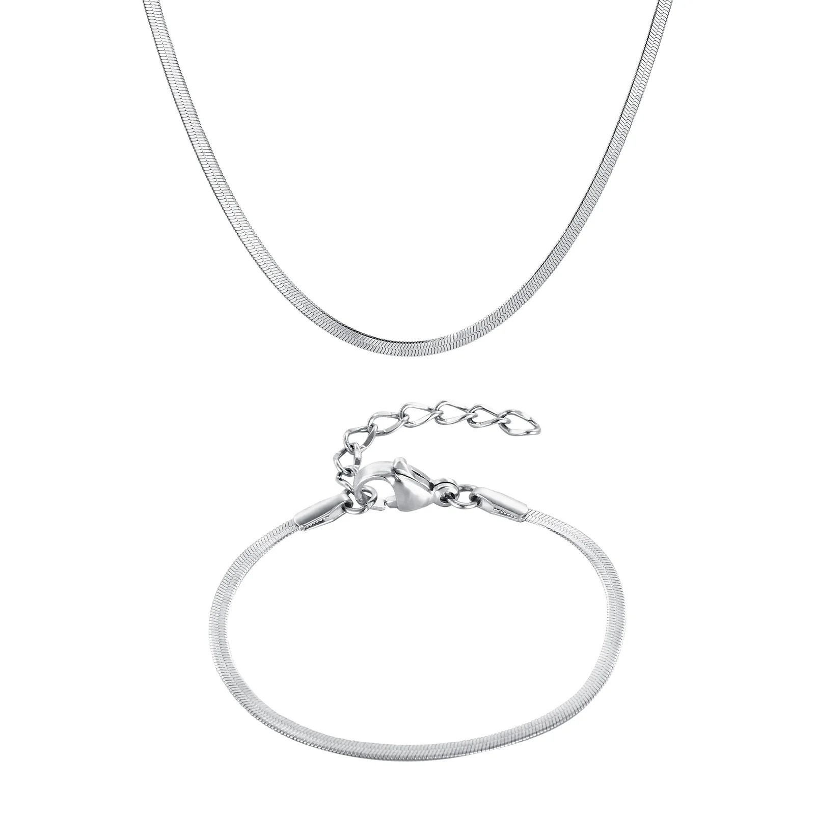 Kid's Jewelry Set Stainless Steel Thin 2mm Wide Snake Chain Necklace Bracelet Bling Silver Gold For Daughter Gifts n2135