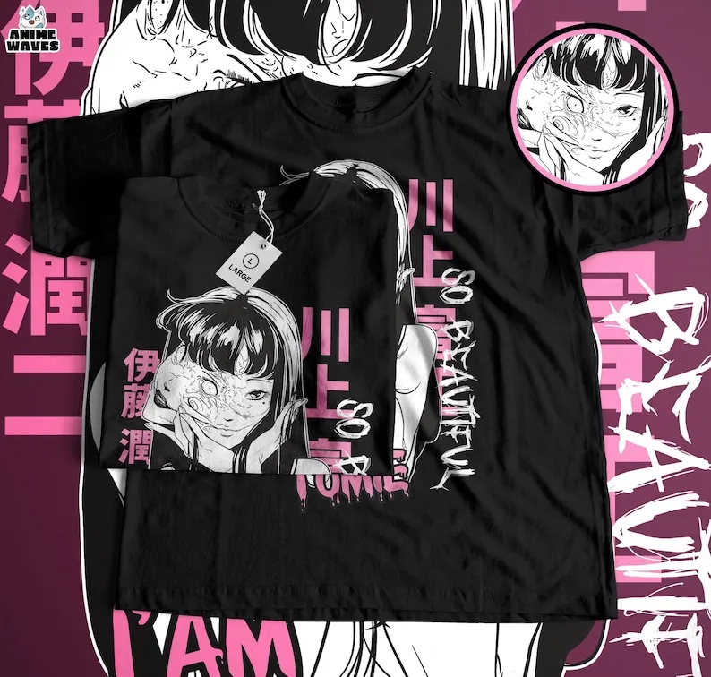 Eternal Beauty Unisex T-shirt - Japanese Horror Manga Art, Gothic Anime Apparel, Cursed Character Clothing, Dark Fashion Design,