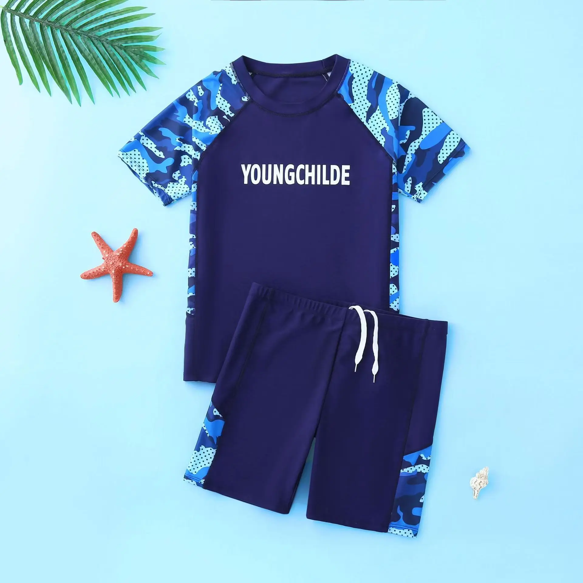 Children's Boys  Swimsuit   Baby Sun Protection Quick Drying Split Body Swimsuit Children's Cartoon Outfit