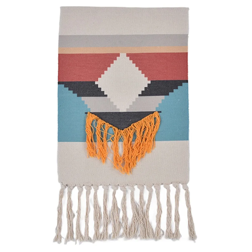 Boho Linen Material Macrame Tapestry Bohemian Style 27in Hand Woven Tapestry Tassel Design Bohemian Wall Art For Dorm Room