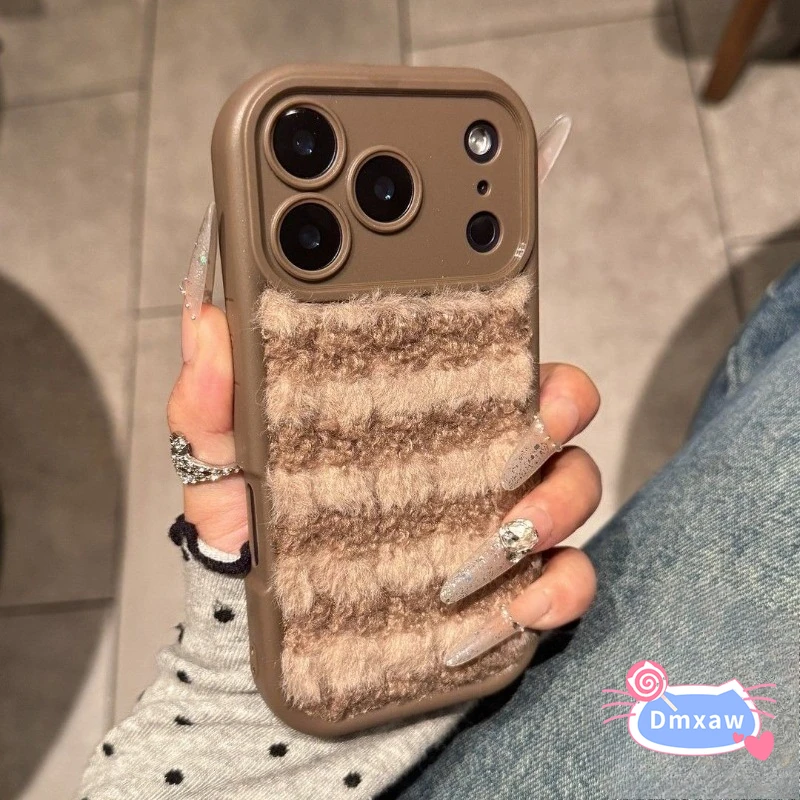 

Cute Winter Plush Phone Case For Huawei Nova 14 14i 13 13i 12 12i 11 11i 10 9 Pro SE 5G 4G Stripe Soft Anti-fall Back Cover