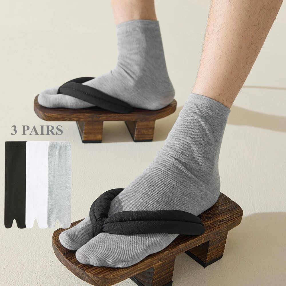 3 Pairs Cotton Toe Socks Men High Quality Summer Crew Tabi Split Toe Socks Solid Color Two Finger Socks