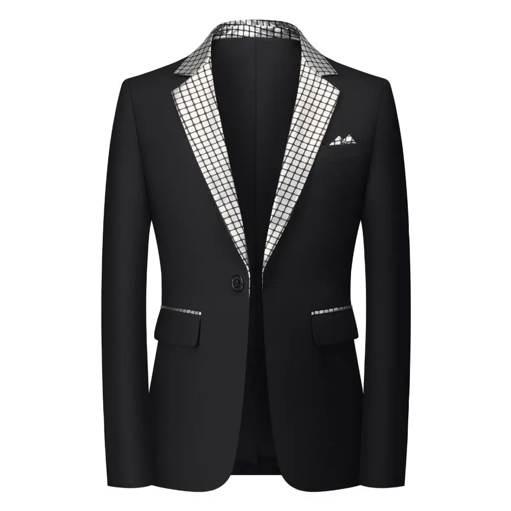 Fashion Mens Blazer Jacket Slim Fit Plaid Patchwork Elegant Casual Business Suit Coat Sophisticated Style For Men Wear