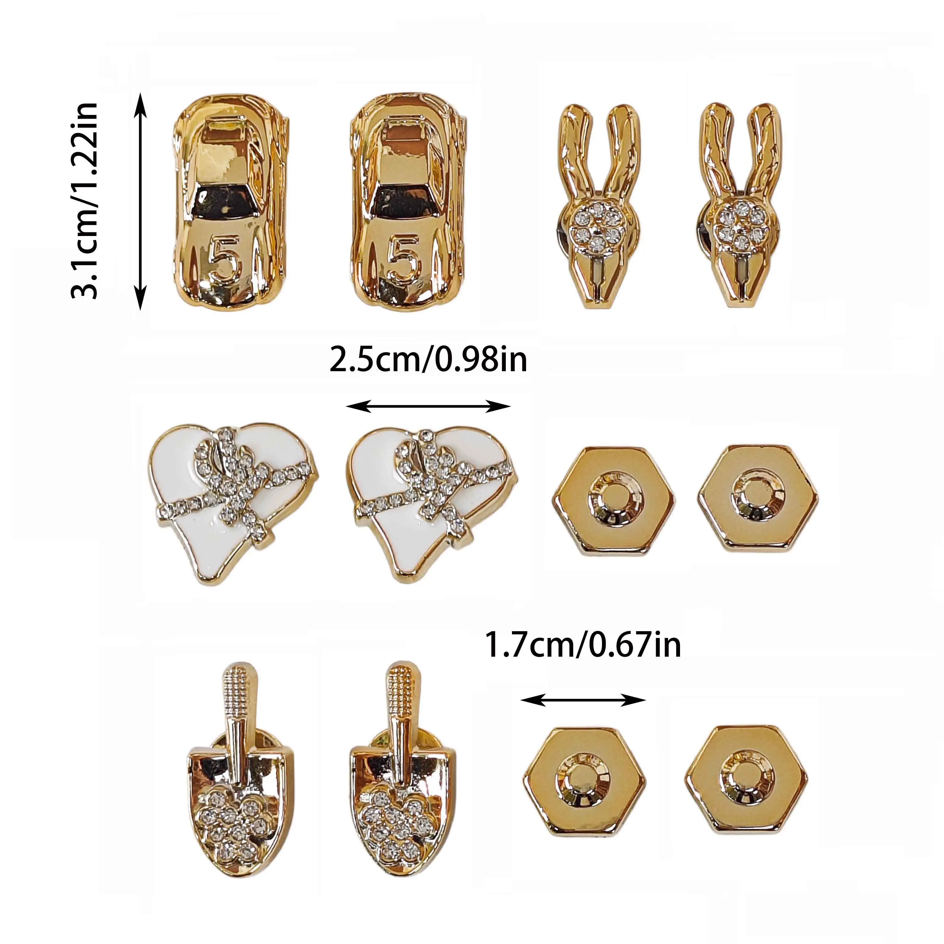 12Pcs DIY Shoe Decoration Charms Shiny Heart, Car, Vise, Shovel, Hexagonal Round Decorative Buckle Non-Metallic Lightweight Material Y2K Fashion Versatile Cute Personality for Men and Women Suitable for Eva Beach Shoes, Sandals, Removable Shoe Decoration, Holiday Gift