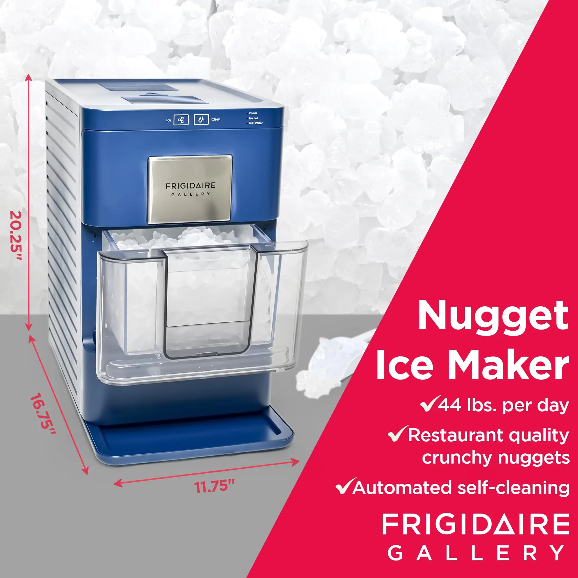 Gallery EFIC255 Countertop Crunchy Chewable Nugget Ice Maker 44lbs per Day Auto Self Cleaning 2.0 Gen Navy