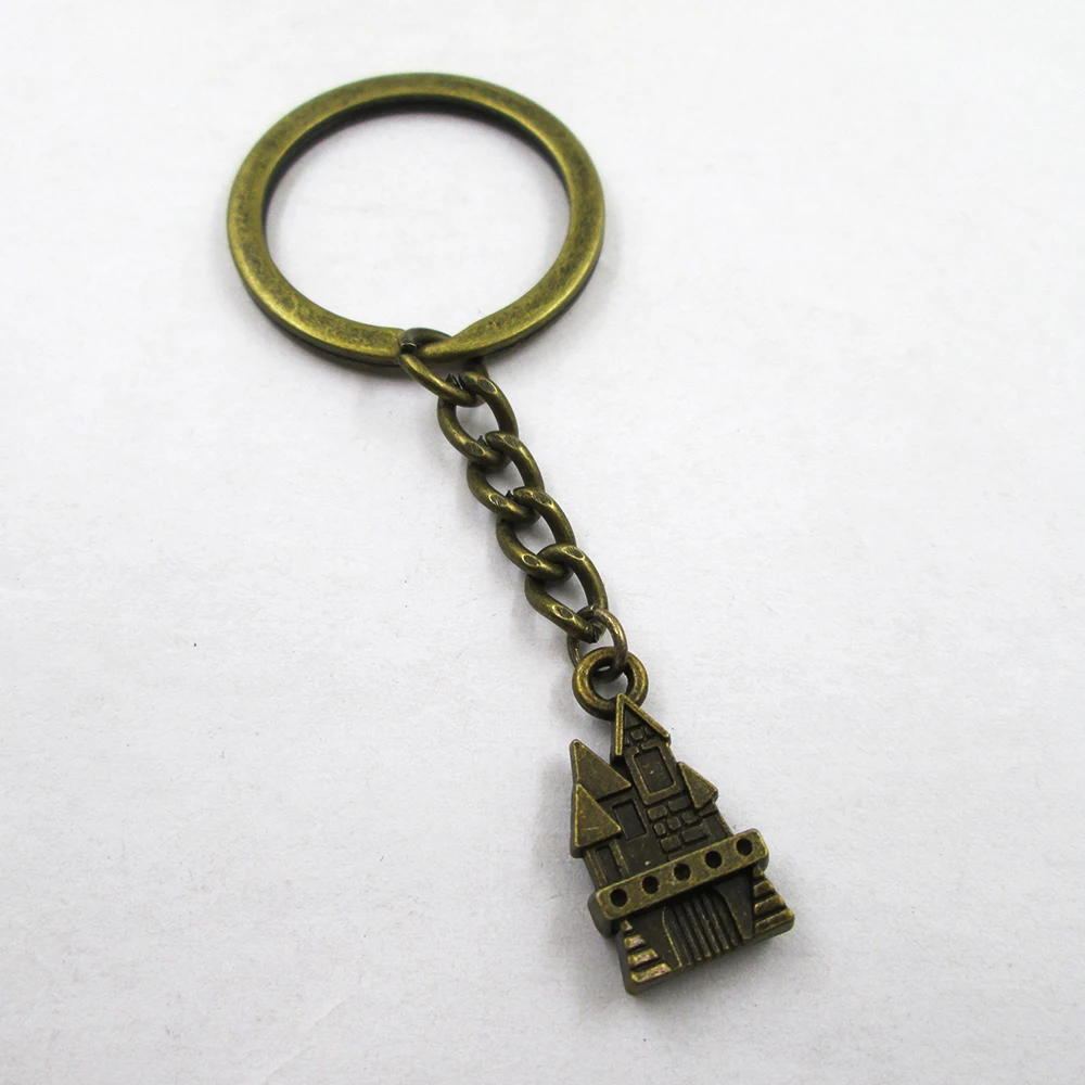 3pcs/lot  Antique bronze Castle 21x11mm charm keyring best frined,birthday  present ,pendant keychain