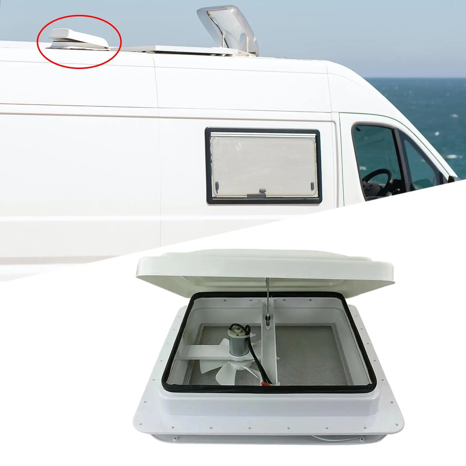 14inch RV Trailer Roof Vent Fan White Leakproof Keep Fresh Air Circulating with Cover Lid for Camper Rv Motorhome Trailer