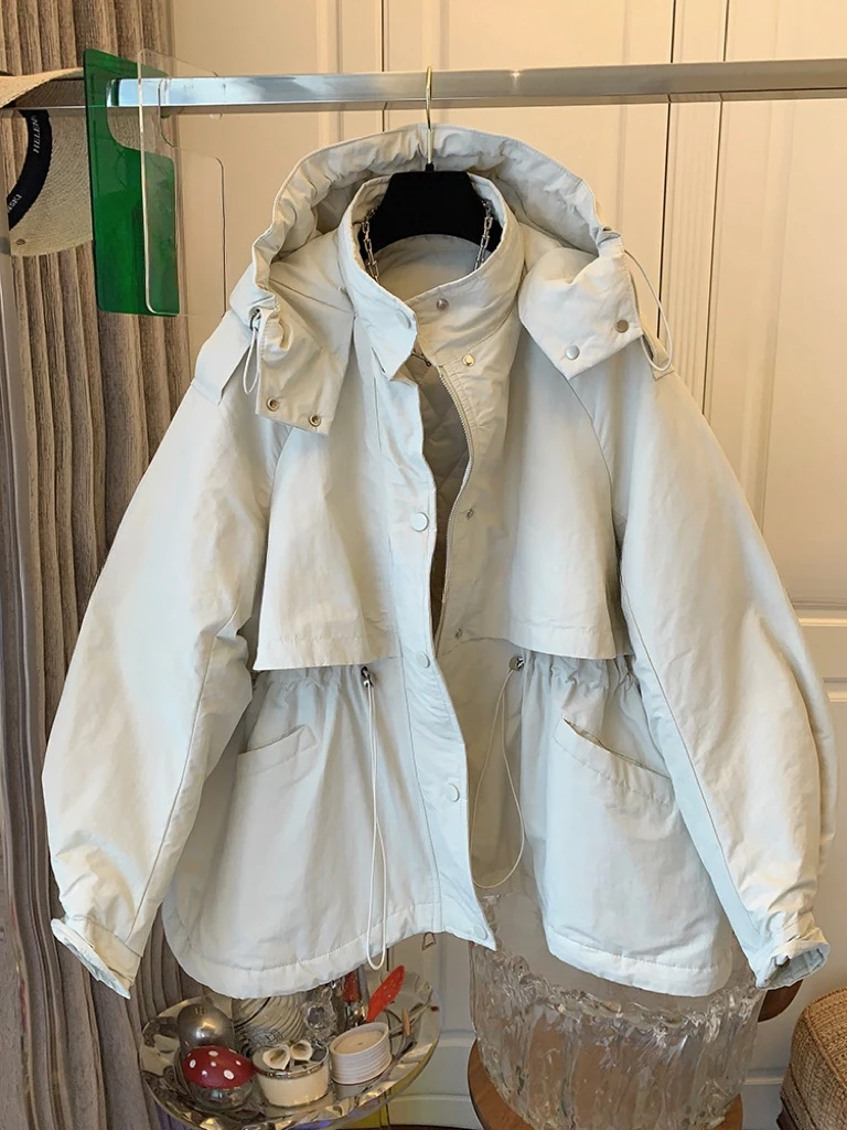 

Рабочий стиль, повседневная ветровка с капюшоном, женская весенне-осенняя новая свободная повседневная куртка