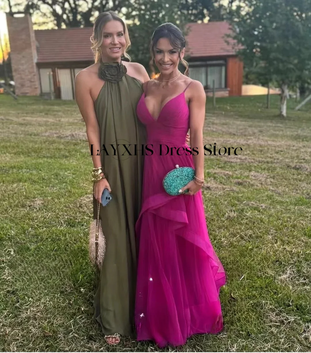 Eleganckie saudyjskie suknie wieczorowe z dekoltem w serek, na ramiączkach spaghetti, z organzy, warstwowe suknie ślubne, linia A, suknie balowe w stylu Dubai, szyte na miarę.