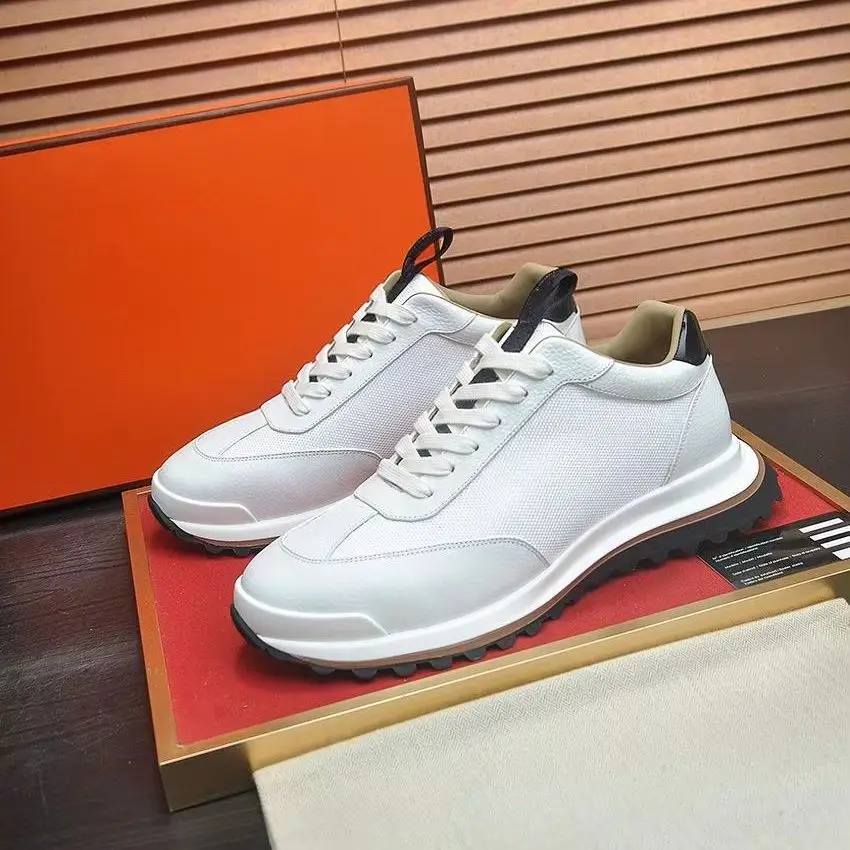 Men White Grain Leather Thick Sole Casual Sneakers