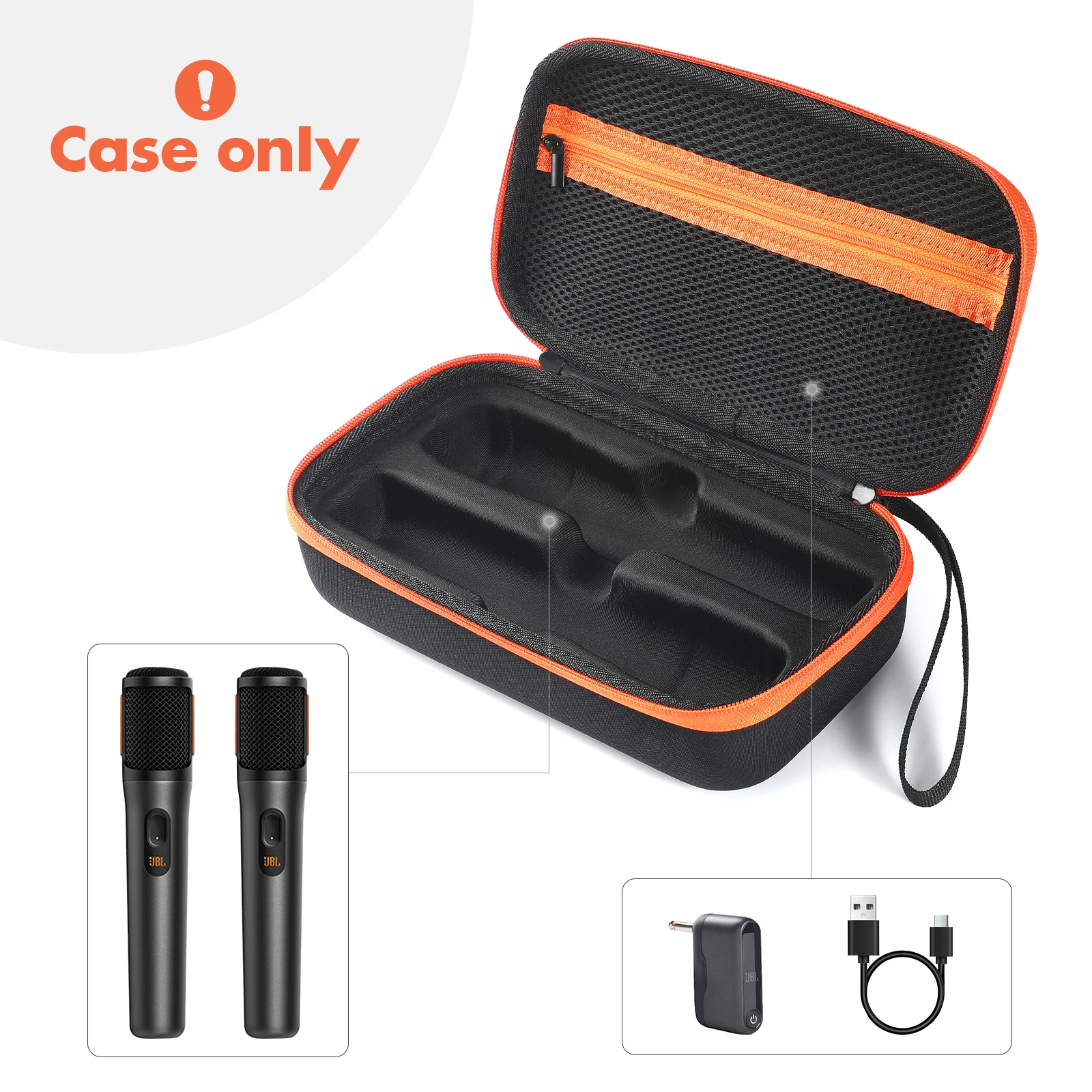

Rechargeable Battery Portable Mic Storage Bag Hard Travel Case Organizer Storage Box for JBL PartyBox Wireless Mic & Accessories