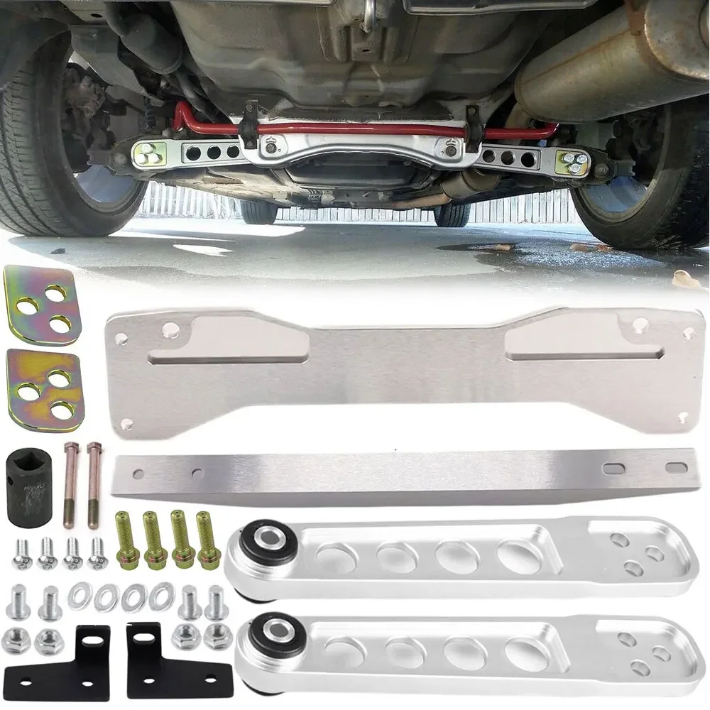 LOWER CONTROL ARMS LCA with REAR LOWER TIE BAR WITH Rear SUBFRAME BRACE FIT For Honda Civic Si 01-05 ES EM EP3 Aluminum