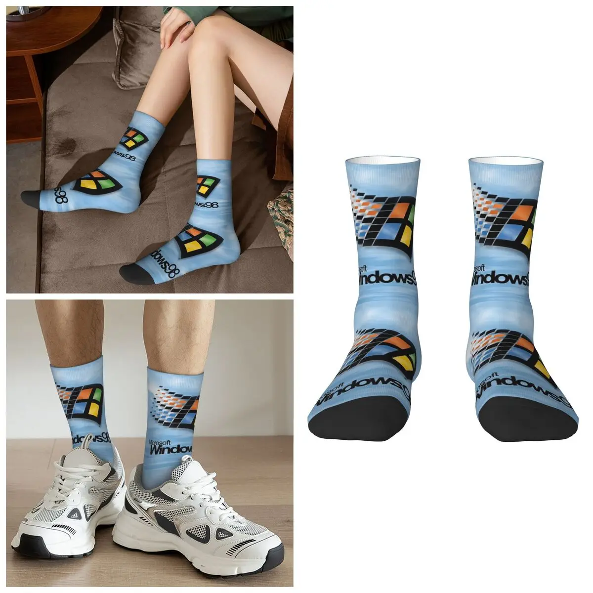 

Носки с экраном запуска Windows 98, высококачественные чулки в стиле Харадзюку, всесезонные длинные носки, аксессуары для мужчин и женщин, подарок на день рождения