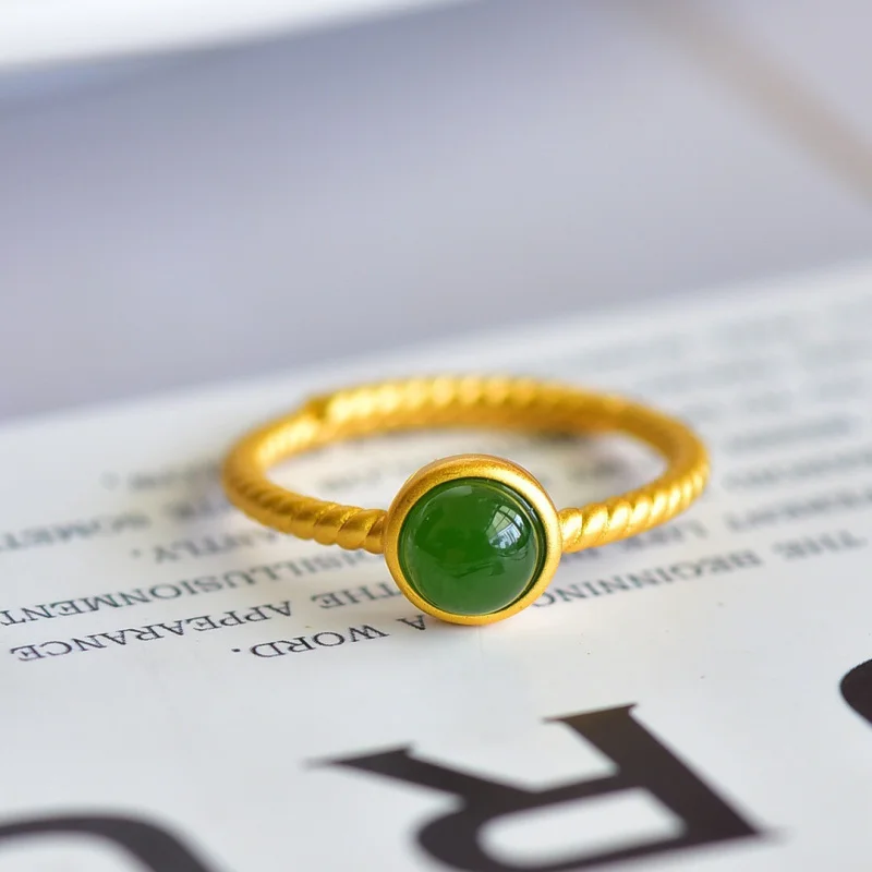 

Женское кольцо из натурального нефрита и яшмы с круглой поверхностью S925, серебряное позолоченное кольцо