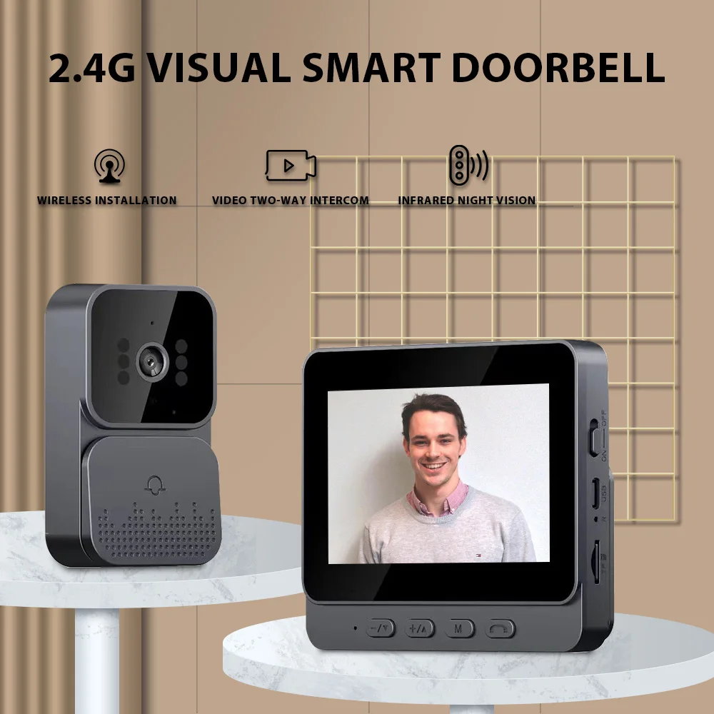 2.4G Wireless Visual Intercom Doorbell with Screen Smart High-definition Video Monitoring Intelligent Doorbell Two-Way Intercom