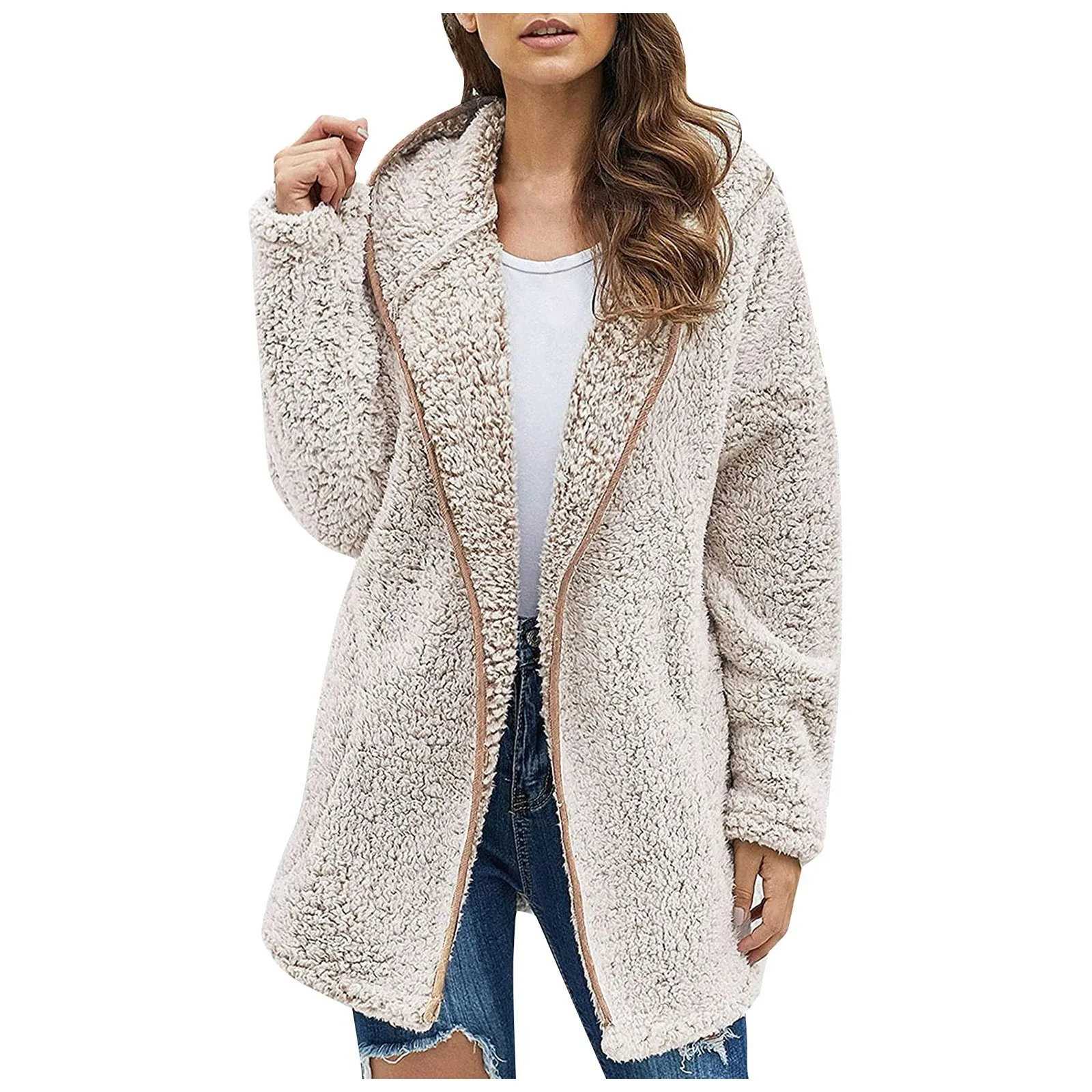 large size Women\'s Fashion Fall Winter Thick Plush Long Sleeve Pocket Jacket Top