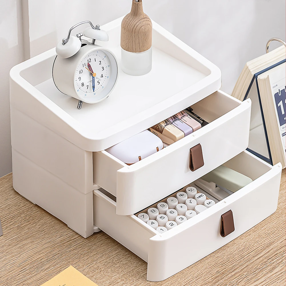 White Desktop Plastic Storage Organizer with 2 Drawers