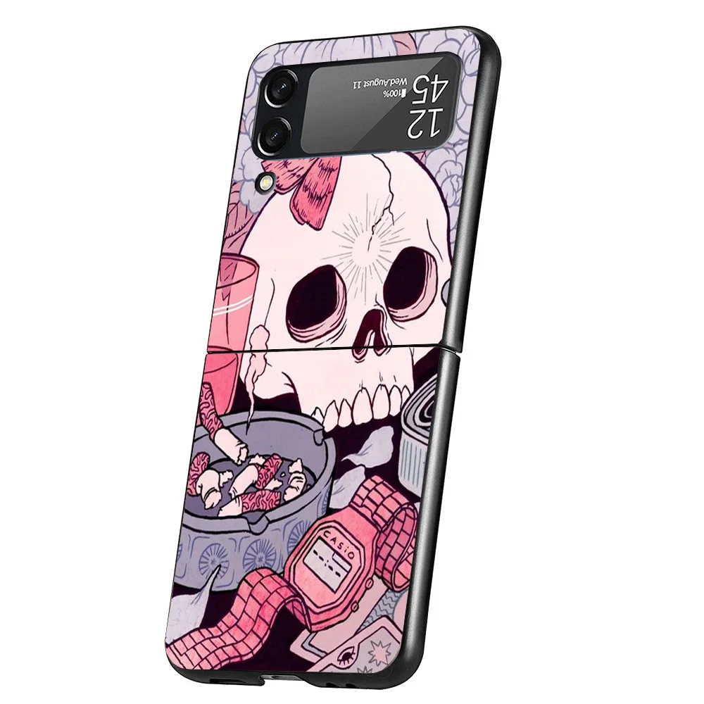 Pink Cat Skull Sorceress Witch Cover Phone Case For Samsung Galaxy Z Flip 6 5 4 3 5G Flip6 Flip5 Flip4 Flip3 Black Hard Fundas S