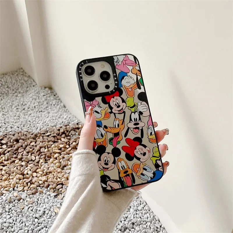 Disney Mickey Mouse Cartoon Mirror Phone Case for iPhone 11 12 13 14 15 Pro Max Promax Women Men Fashion Protective Cover Gifts