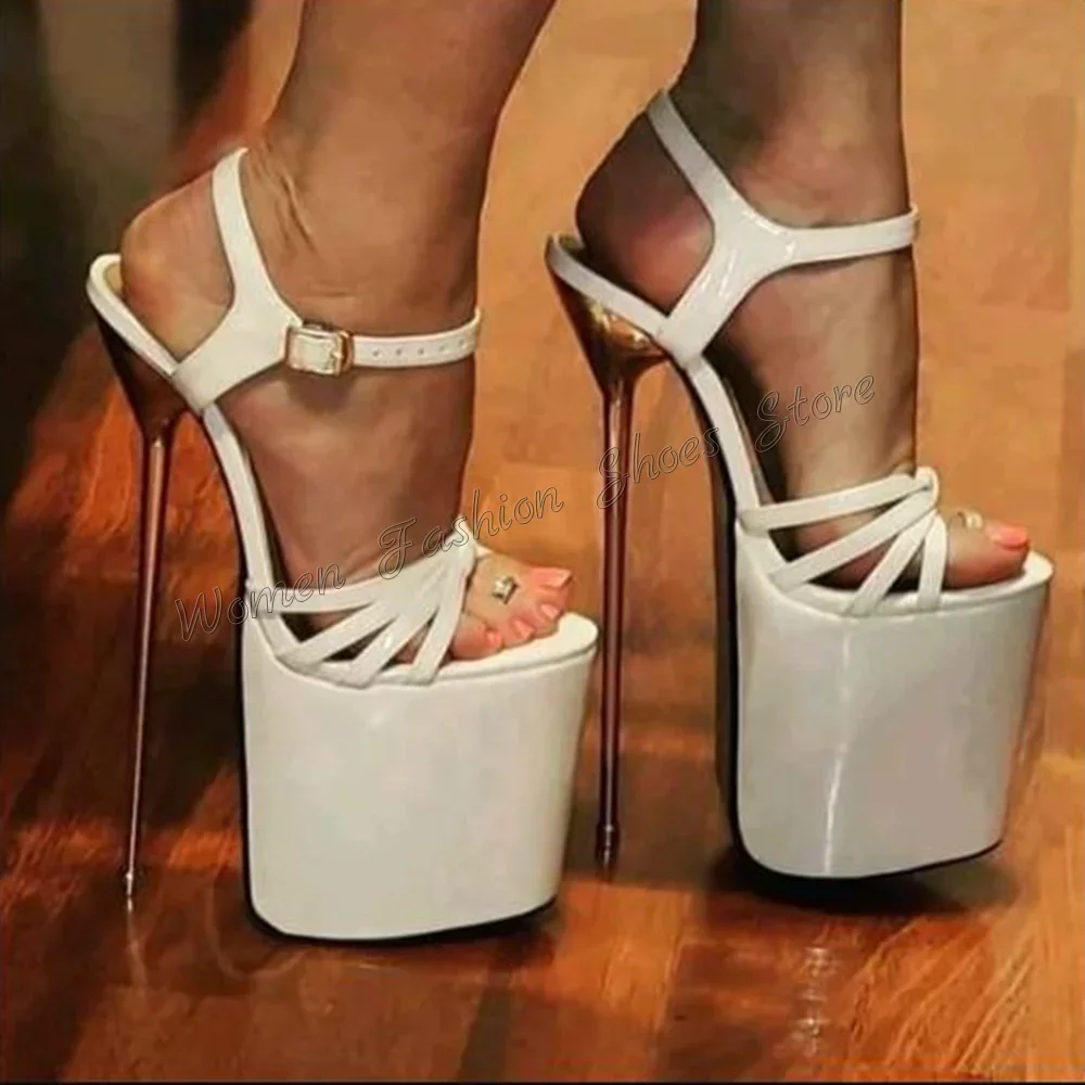 

White Platform Ankle Strap Sandals Stilettos High Heels Peep Toe High Heel Shoes for Women Heels 2025 New Zapatos Para Mujere