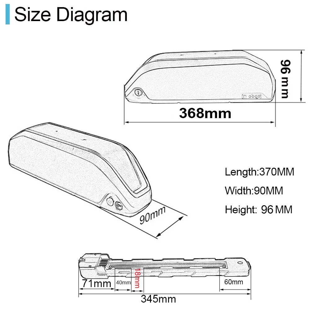 18650 EBike Battery Downtube Polly 36V 48V 52V 17.5Ah 14Ah Electric Batteria Pack for Bafang BBSHD BBS02 1000W 750W 500W Motor