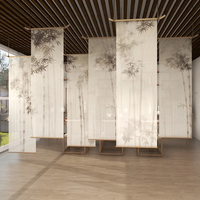 

New Chinese Sle Song Fly Aesthetic Bamboo Painting Roller Blind Tea Room Curtain Partition Living Room l Dec...