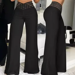 Women Long Pants Wide Leg Pant Solid Loose Casual Regular Capris Tight High Waist Elegant Splice Hip Wrap Trousers Summer