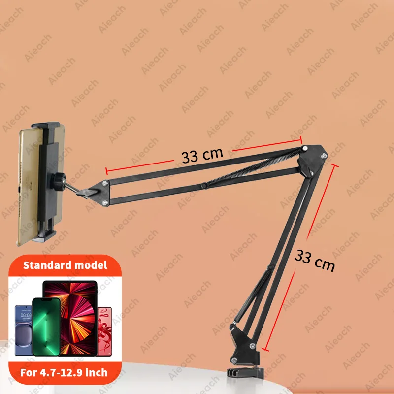 Tablethouder voor bed met 90 cm metalen arm iPad-standaard Tabletbeugel 360 °   Roterend bed Telefoonhouder voor 4,5 ~ 12,9 inch telefoontablet