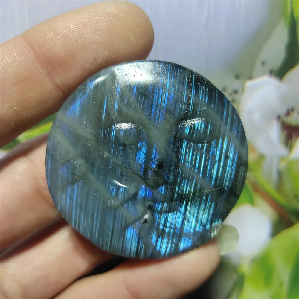 Labradorite Carving Sun Moon Face Hand-Carved Crafts Natural Crystals Quartz Healing Reiki Home Decoration