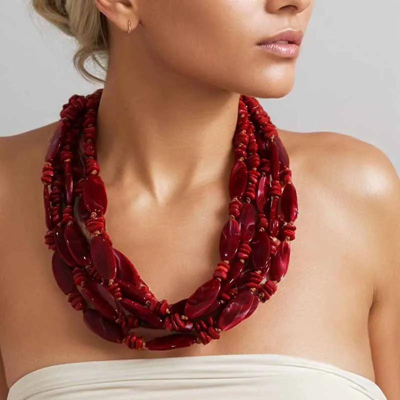 Statement Boho Mehrschichtige Perlenkette Handgefertigt für Frauen Mädchen Hochzeit Party Schmuck